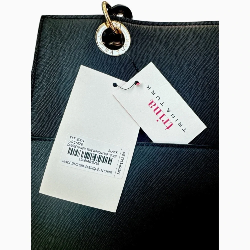 NWT Trina Turk Satchel Black Double Handle w/‎ Front Slip Pocket
